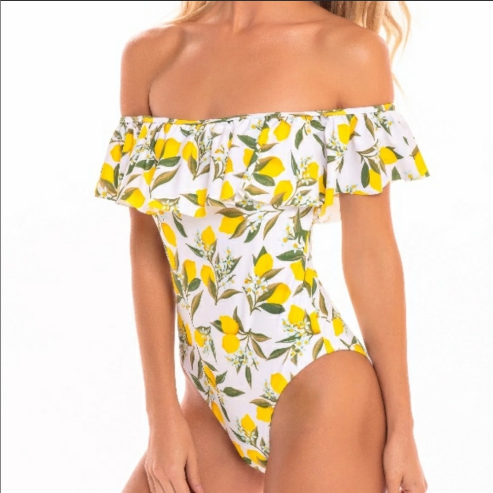 Cabana del Sol lemon off shoulder swimsuit